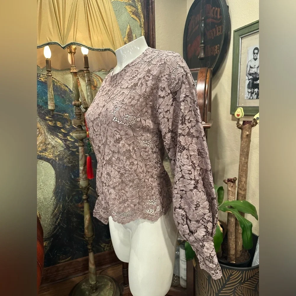 EUC Zara Brown Bishop lace Sleeve Blouse